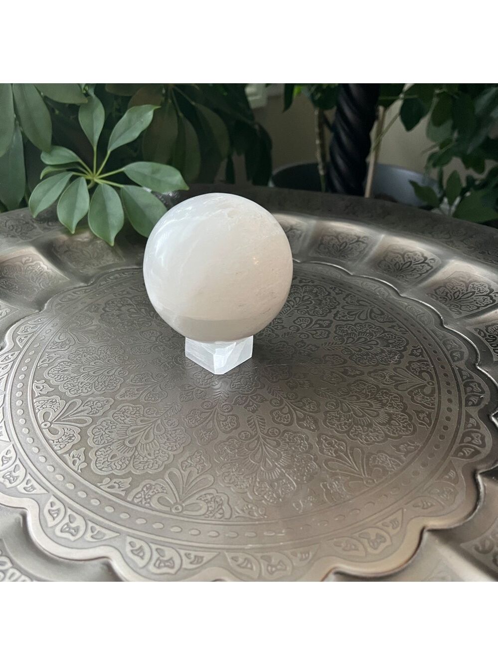 Medium Selenite Sphere with Light Stand (One) - Picture 4 of 7